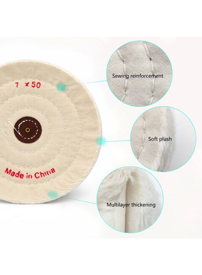 وسادة تلميع صوفية 7 بوصة، 50 طبقة، عجلة تلميع قطنية لماكينة التلميع الدوارة، وسادة تلميع قماشية ناعمة شديدة التحمل للمجوهرات المعدنية، تشطيب مرآة، تلميع نهائي، ملحق قرص تلميع للاستخدام الصناعي الاحترافي - Image 4